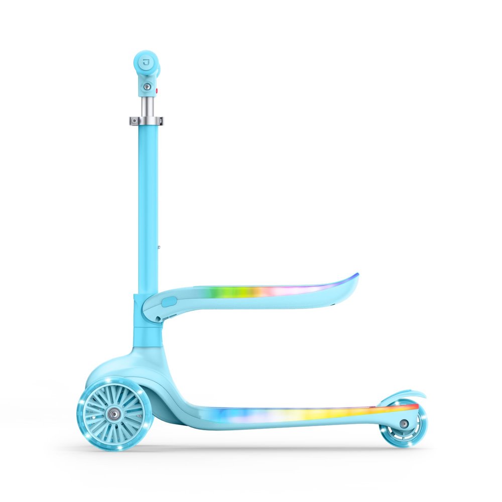 Jetson Aria 2-in-1 Kick Scooter, Convertible Seated Ride-On and Standing 3-Wheel Scooter for Kids and Preschoolers, LED Light-Up Deck and Seat, Adjustable Height, Ages 2 to 4, (Blue)
