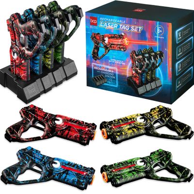 Best Choice Products Set of 4 Laser Tag Blasters, Rechargeable Infrared Lazer Tag Set & Docking Station, No Vests Needed - Graffiti Red/Blue/Green/Yellow