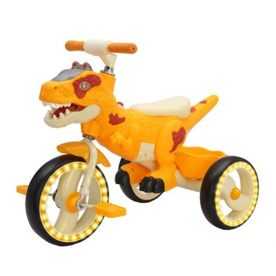 Dinosaur Kids Tricycle for Rider- Toddlers Kid Trike Bike Big Wheel with Music, Storage Basket,Light Wheel, Indoor/Outdoor Preschool Daycare Kids Bike,Best Gift for 3-7 Year Old Girls & Boys (Yellow)