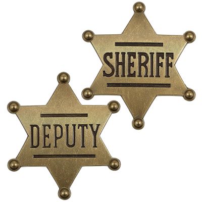 1 Pcs Sheriff Badge and 1 Pcs Deputy Sheriff Badge, Dress-Up Custom Metal Brooch Police Badges Pin Western Cop Star Old West Prop for Kids, Adults