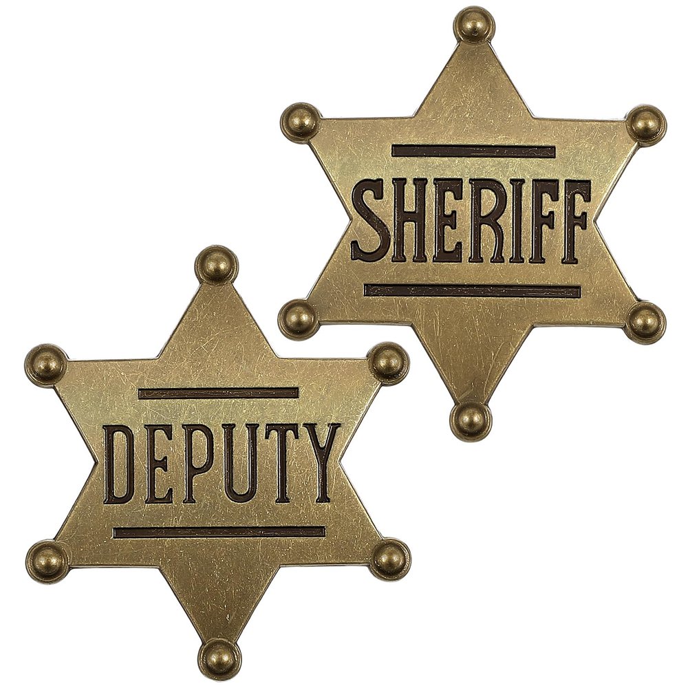 1 Pcs Sheriff Badge and 1 Pcs Deputy Sheriff Badge, Dress-Up Custom Metal Brooch Police Badges Pin Western Cop Star Old West Prop for Kids, Adults