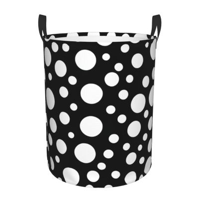 Black White Polka Dot Printing Personalized Circular Dirty Clothes Hamper-Standable Design Works In Bathroom & Closet