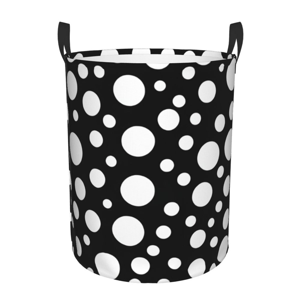 Black White Polka Dot Printing Personalized Circular Dirty Clothes Hamper-Standable Design Works In Bathroom & Closet