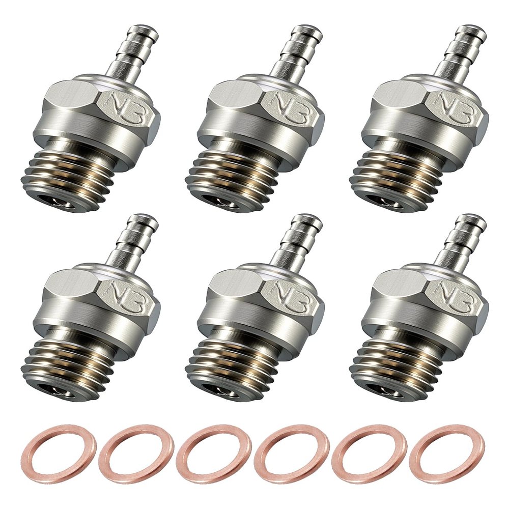 6-Pack 70117 Hot Glow Plug No.3, N3 Spark Nitro Engine Parts Fit for OS 8 Traxxas HPI HSP Kyosho 1/8 1/10 RC Car Truck Buggy, RC Glow Plug