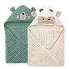 Blissful Diary Muslin Baby Hooded Towel 2 Pack, Soft & Absorbent Bath Towel for Infant, Toddler, Unisex, Baby Gift, Newborn Essentials, Bear & Lamb view 1