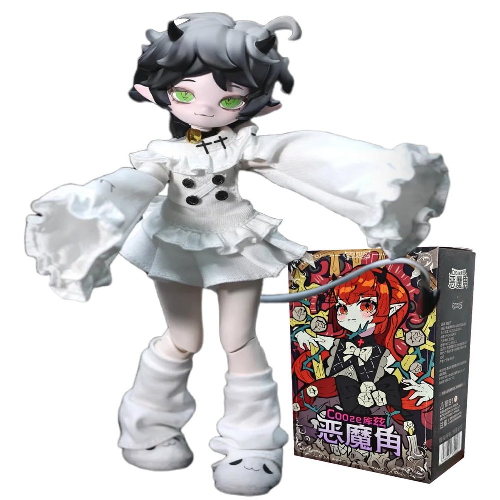 1/8 BJD Dolls Blind Box for Girls Surprise Gifts,Kawaii Devil Horns BJD Dolls Series Collectable Action Figure Posable Dress Up BJD Doll(White)