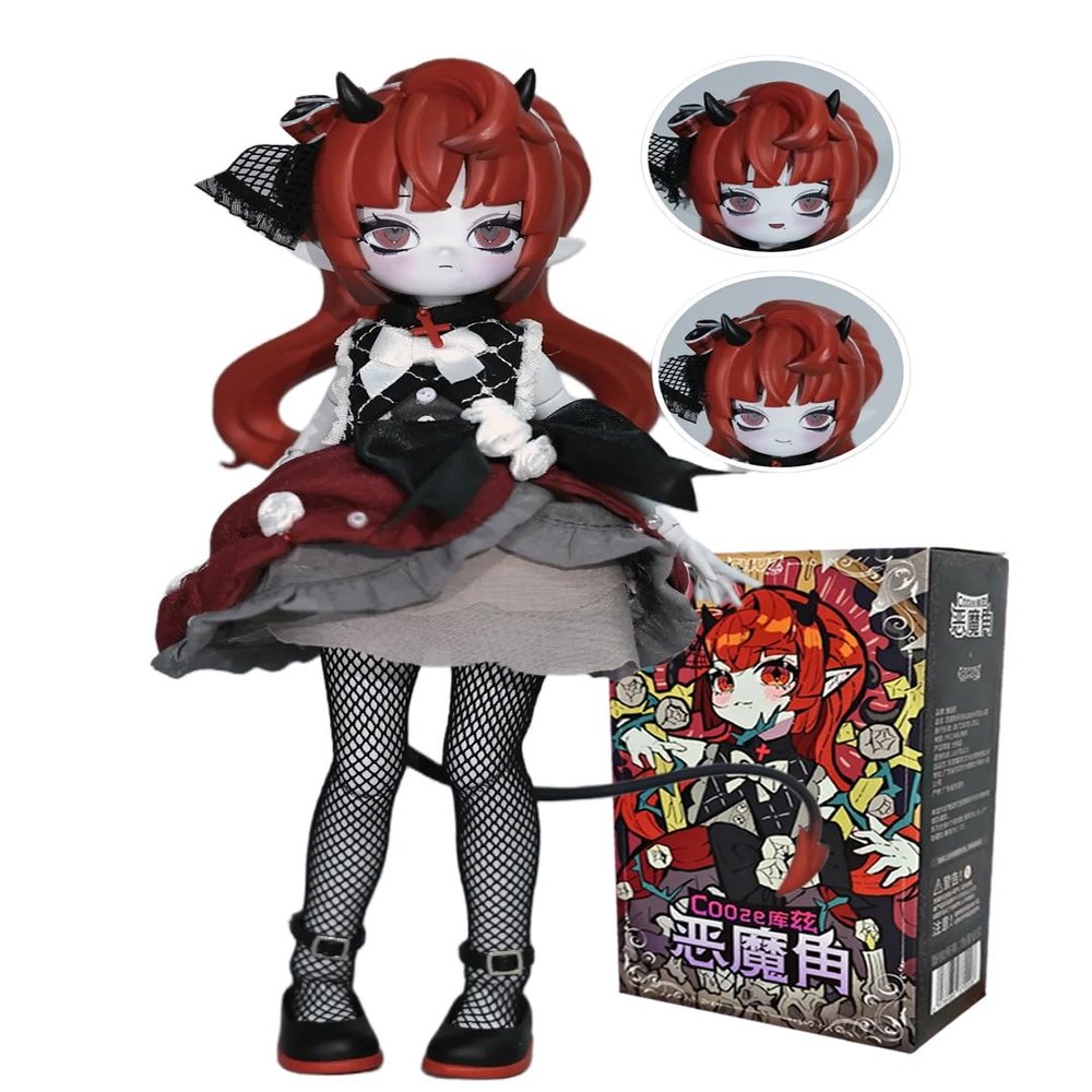 1/8 BJD Dolls Blind Box for Girls Surprise Gifts,Kawaii Devil Horns BJD Dolls Series Collectable Action Figure Posable Dress Up BJD Doll(Red)