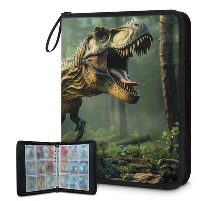 400 Card Binder 4 Pocket Big Dinosaur Roars Portable Trading Cards Holder Collector Album for Sports Game Cards 50 Pages Removable Sleeves Double Sided Pocket Sturdy Zipper Gifts Ready