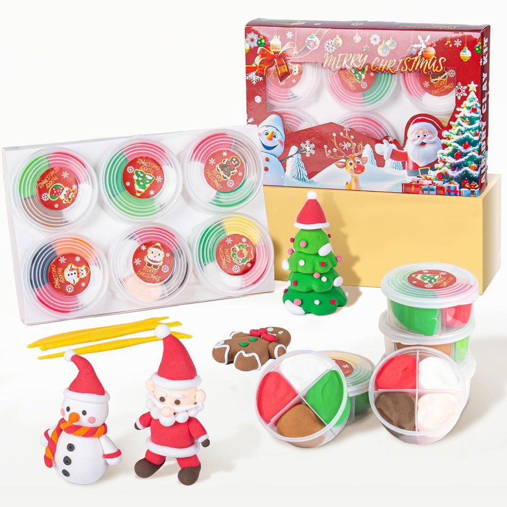 Christmas Air Dry Clay Kit, Christmas DIY Crafts Kit,Modeling Magic Soft Clay DIY Art Sculpting SuppliesXmas Snowman Holiday Party Favors Birthday Gifts for Kids