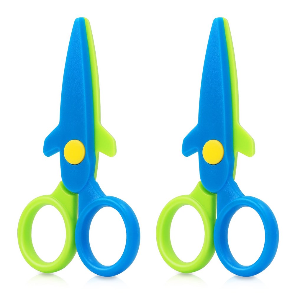 Asdirne Children Scissors, Kid Safety Scissor for Preschool Toddler, Arts & Crafts Safe Scissors Set, 2 Pack