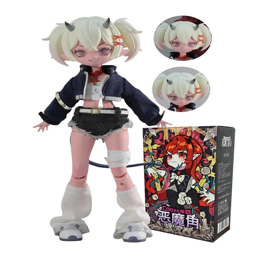 1/8 BJD Dolls Blind Box for Girls Surprise Gifts,Kawaii Devil Horns BJD Dolls Series Collectable Action Figure Posable Dress Up BJD Doll(Beige)