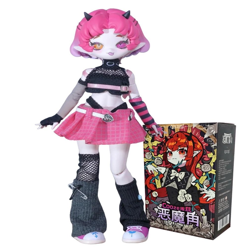 1/8 BJD Dolls Blind Box for Girls Surprise Gifts,Kawaii Devil Horns BJD Dolls Series Collectable Action Figure Posable Dress Up BJD Doll(Dark Pink)