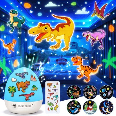 Egg Light Dinosaur Toys for Kids 3-5 | 15 Sleeping Sounds+12HD Films+7 Colors+360Rotating | Easter Dinosaur Dinosaurs Primal Hatch Boy Toys for Boys Star Projector Sound Machine Egg Light for Nursery