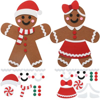 2 Pcs DIY Felt Christmas Gingerbread Man Set with 50 Pcs Detachable Ornaments Large Gingerbread Man DIY Decorations Christmas Door Wall Hanging Xmas Gifts for Xmas Winter Holiday Party Decorations