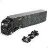 1:43 Big Metal Transport Truck with Container and Race Car, Diecast Racing Hauler Semi Truck Model Diecast Toy for Boys Adults Birthday Black view 1
