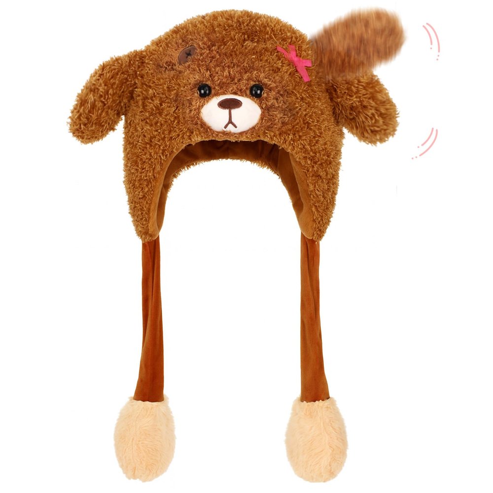 Deletoys Animal Plush Hat with Moving Jumping Ears Pop Up Beating Hat Plush Cosplay Dress Up Funny Gift for Kids Adult, Cute Dog