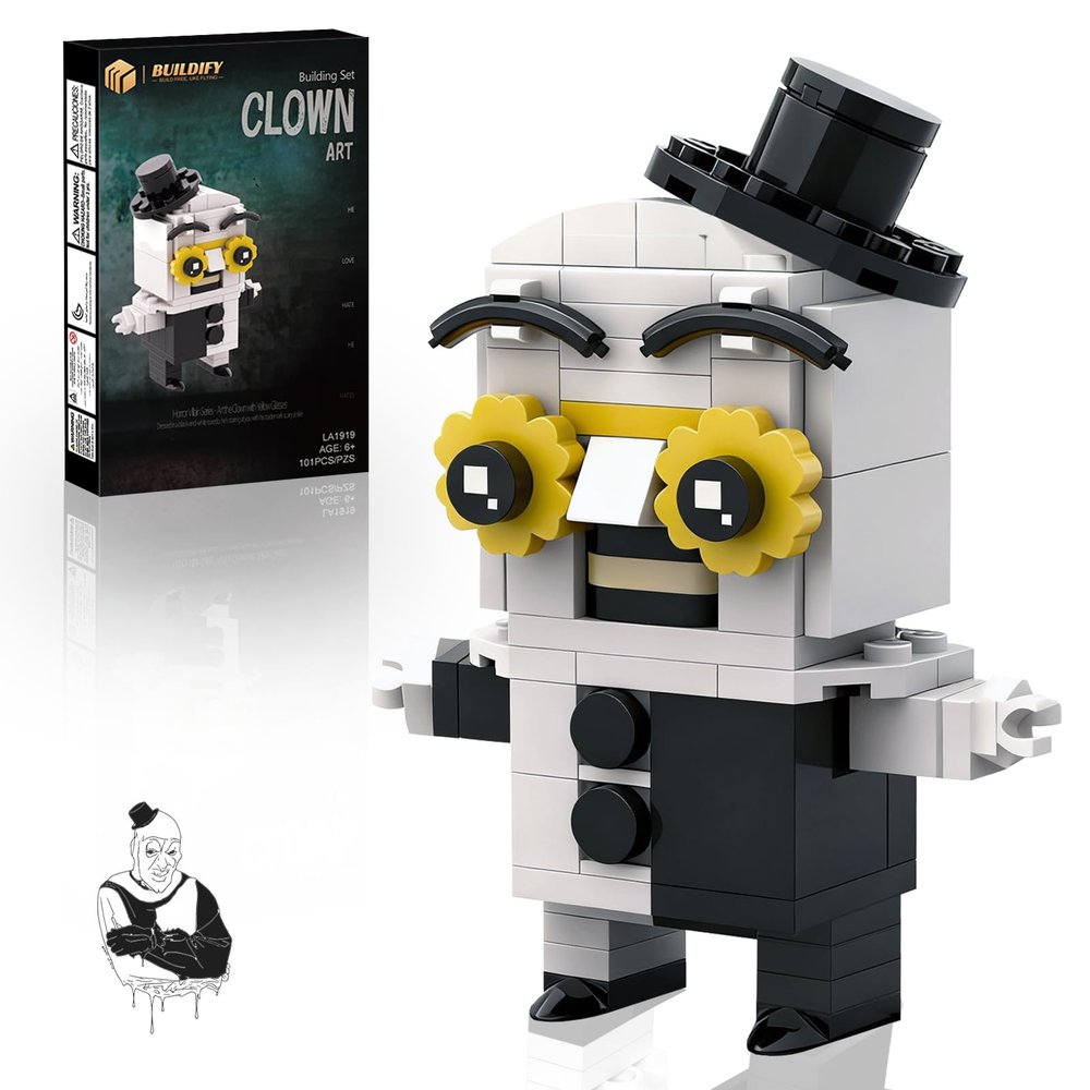 Art The Clown Building Block Set, Horror Villain Action Figure Model Kits with Yellow Glasses, Classic Movie Toy for Adult Fans and Teens Age 6+, Birthday Holiday Collectible Gift