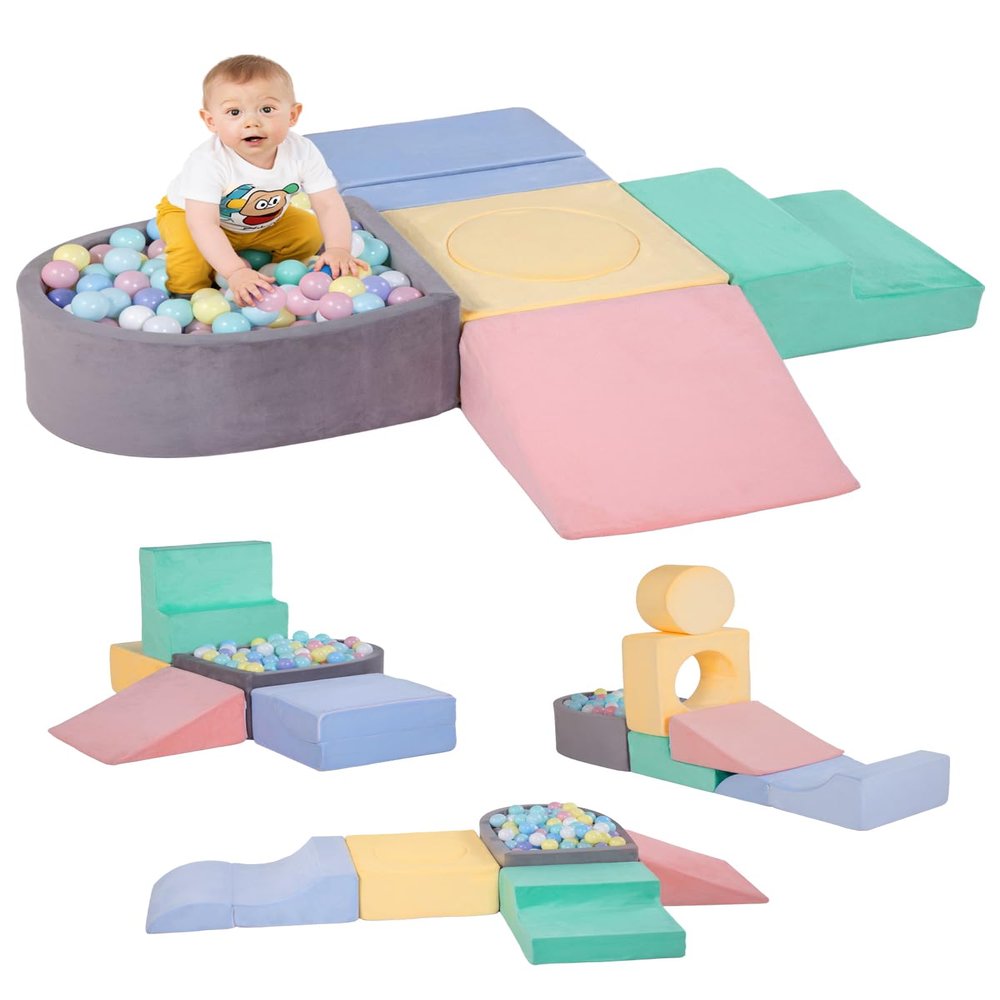 DTRK Baby Climbing Blocks 6-Piece Set - The Ultimate Soft & Safe Foam Blocks for Toddlers 1-3 to Develop Motor Skills, Indoor Play Gym with Non-Slip Base, for Boys GirlsNo Ball