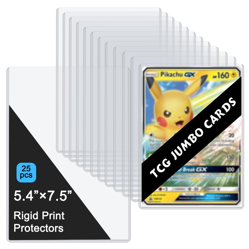 25PCS 5.4" x 7.5" Jumbo Card Sleeves, Rigid Print Protectors Clear Hard Plastic Large Card Sleeves for Jumbo Card, Top Loading Rigid Card Sheet Protectors for Postcards, Photos, Trading&Sports Cards