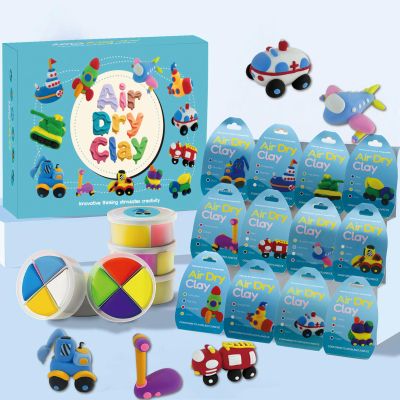 Air Dry Clay Kit for Kids - Cars Themed,12 Traffic DIY Molding Clay Art Crafts Set for Kids Girls Boys Easter Gifts for Easter Basket Fillers Egg Fillers Party Favors (Traffic)