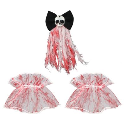Halloween bride headpiece, rose gothic dark lace bracelet, ghost bride set with quirky outfit, a set of hair clips and bracelets