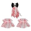 Halloween bride headpiece, rose gothic dark lace bracelet, ghost bride set with quirky outfit, a set of hair clips and bracelets view 1