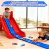 15 Ft Flexible Race Car Track Double Lane Rolls Up Racetrack Compact, Compatible with Diecast 1/64th Cars, Outdoor Flex Track Gift for Ages 3 & Up-Blue view 2