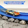 15 Ft Flexible Race Car Track Double Lane Rolls Up Racetrack Compact, Compatible with Diecast 1/64th Cars, Outdoor Flex Track Gift for Ages 3 & Up-Blue view 3