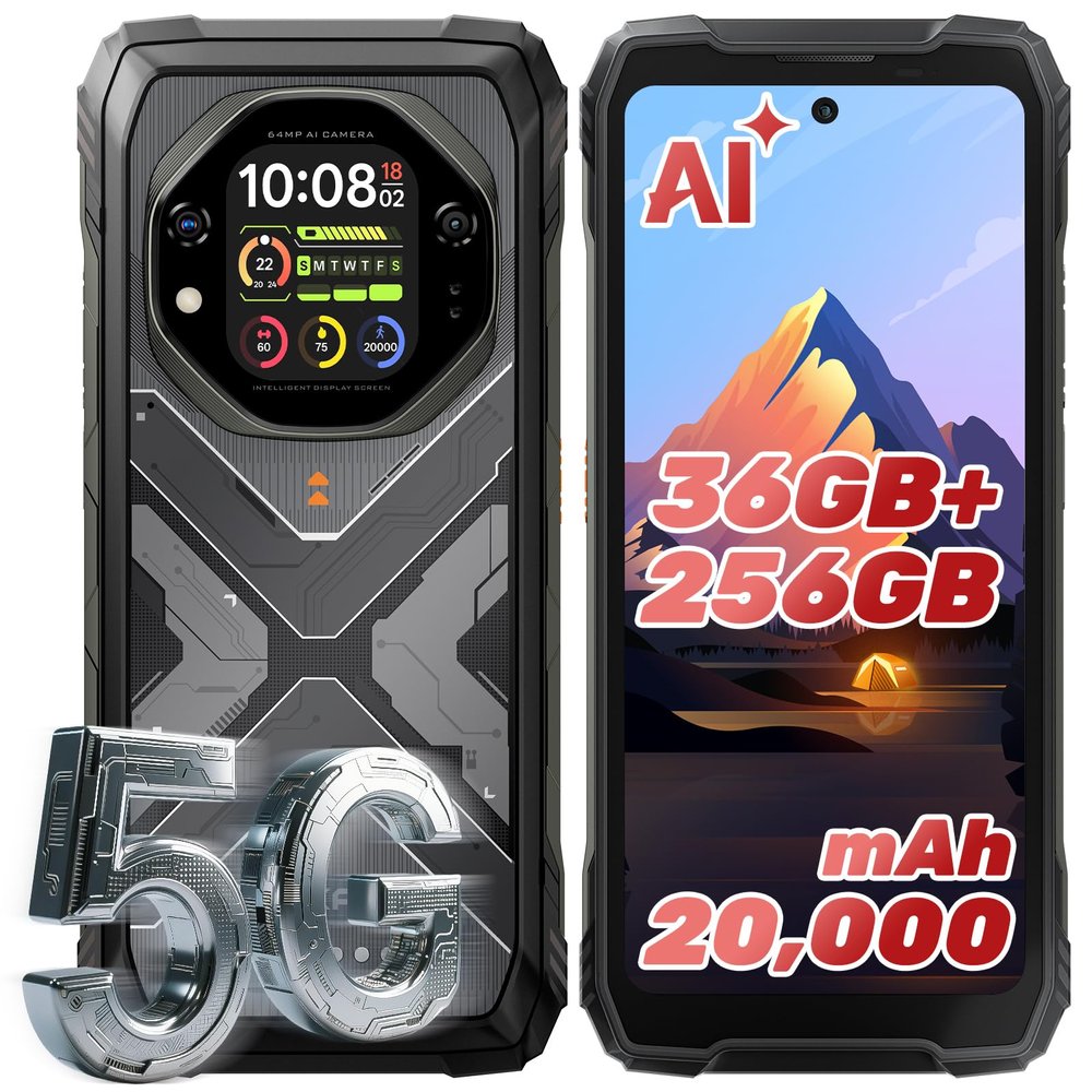 OSCAL Tank 1 5G Unlocked Rugged Phone 20000mAh/55W, 6,78" FHD+ 120Hz & 2,01" Rear Touchscreen, MTK7050 36GB+256GB/2TB Rugged Smartphone Android 15, 64MP+50MP+20MP Night Vision, IP68/IP69K/QZSS 1PCS