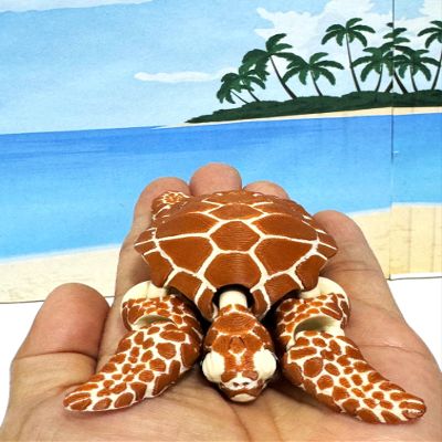 3D Printed Sea Turtle, 4" Articulated Sea Turtle Fidget Toy, Cute Sea Animal Creature Desk Toy AST-S-Brown