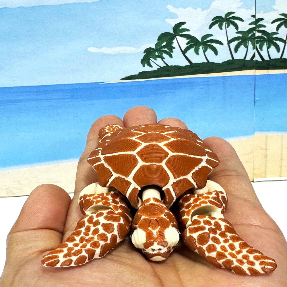 3D Printed Sea Turtle, 4" Articulated Sea Turtle Fidget Toy, Cute Sea Animal Creature Desk Toy AST-S-Brown
