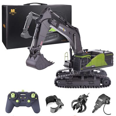 BICRKTOMXY 1:14 2.4G 4-in-1 RC Excavator with Ball Grabber/Wood Catcher/Breaking Head, 22CH RC Construction Vehicles with Dual Crawler & Realistic LED Lights Effects, Gifts for Adults Hobbyist