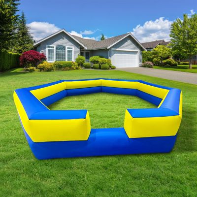 15FT Inflatable Yellow&Blue Gaga Ball Pit with Built-in Fan, Portable Sports Pit for Gaga Ball Games, Indoor & Outdoor Activities in Backyard, Park