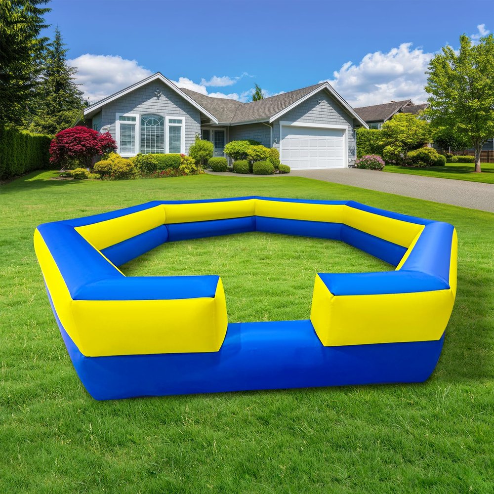 15FT Inflatable Yellow&Blue Gaga Ball Pit with Built-in Fan, Portable Sports Pit for Gaga Ball Games, Indoor & Outdoor Activities in Backyard, Park
