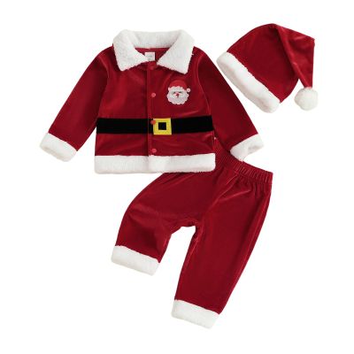 Pivanzore Toddler Baby Boys Girls Santa Claus Clothes Red Velvet Long Sleeve Christmas Coat and Long Pants 2Pcs Sets Outfit (Wine red, 3-4T)