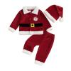 Pivanzore Toddler Baby Boys Girls Santa Claus Clothes Red Velvet Long Sleeve Christmas Coat and Long Pants 2Pcs Sets Outfit (Wine red, 3-4T) view 1