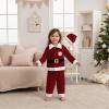Pivanzore Toddler Baby Boys Girls Santa Claus Clothes Red Velvet Long Sleeve Christmas Coat and Long Pants 2Pcs Sets Outfit (Wine red, 3-4T) view 2