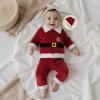 Pivanzore Toddler Baby Boys Girls Santa Claus Clothes Red Velvet Long Sleeve Christmas Coat and Long Pants 2Pcs Sets Outfit (Coral Red, 12-18 Months) view 2