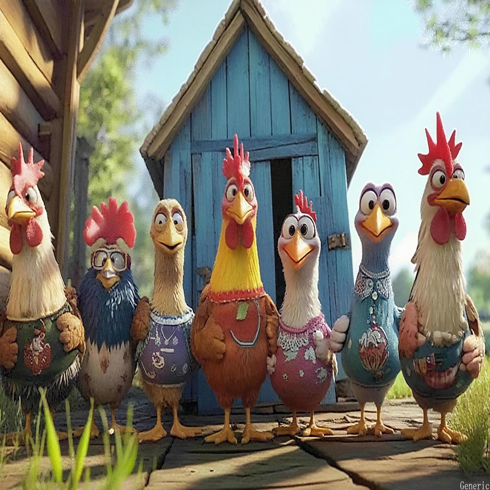 1000 Piece Cartoon Funny Chicken Puzzle Funny Hen Family in Colorful Aprons Outside Coop, Whimsical Farm-Themed Jigsaw for Adults 19.7x27.6in