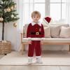 Pivanzore Toddler Baby Boys Girls Santa Claus Clothes Red Velvet Long Sleeve Christmas Coat and Long Pants 2Pcs Sets Outfit (Coral Red, 3-4T) view 3
