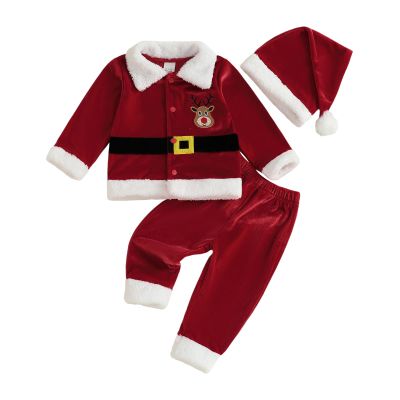 Pivanzore Toddler Baby Boys Girls Santa Claus Clothes Red Velvet Long Sleeve Christmas Coat and Long Pants 2Pcs Sets Outfit (Coral Red, 18-24 Months)