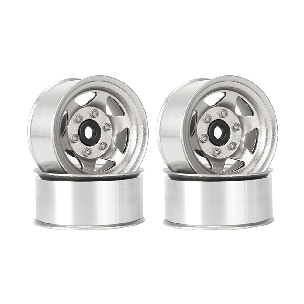 WONFAST 4PCS 1.55 inch Metal Beadlock Wheels Rim Hub RC Aluminum Alloy Wheel Replacement for 1:10 RC Rock Crawler Car for Axial 90069 D90 TF2 Tamiya CC01 MST JIMNY Parts(6Spoke-Silver)