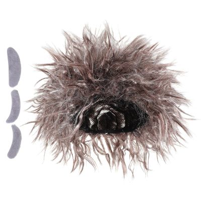LOGOFUN Crazy Old Man Physicist Wig Costume with Eyebrows Mustache for Cosplay Party Dress-up Light Brown
