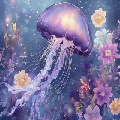 1000 Pcs Wooden Puzzle for Adults, Glowing Purples Jellyfish Dancing Among Bioluminescent Flowers, Brain-Teasing Ocean Fantasy Challenge, Party Events to Bring People Closer Together 20x28in