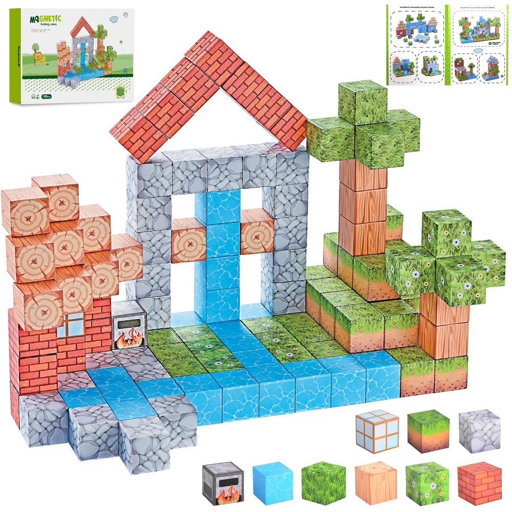 gearvibe 119pcs Magnetic Blocks, 0.8in Magnetic Building Blocks, Magnet Tiles with Adventure World Blocks, Magnetic Toys for Boys & Girls Age 3 4 5 6 7 8 9 10 Festival Birthday Gifts