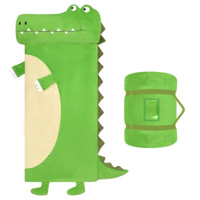 Toddler Nap Mat,Crocodile Kids Sleeping Bag 6727,Extra Large Slumber Bag Thick with Removable Pillow for Girls Boys,Soft Plush Roll Up Sleeping Mat Lightweight for Preschool,Daycare,Travel,Green