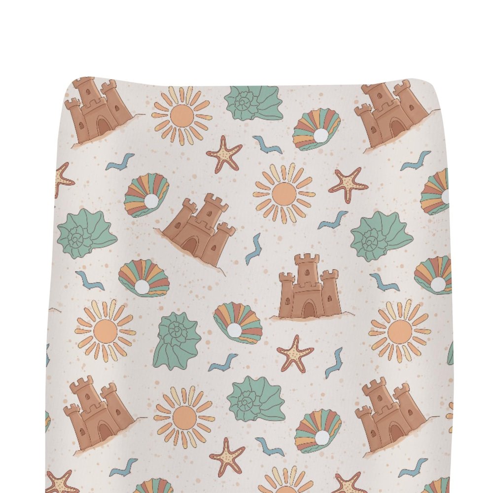 Boho Beach Summer Changing Pad Covers for Baby Girls Boys Retro Seaside Holiday Fitted Change Table Pad Covers Mats Sun Seashells Castle Soft Diaper Changing Pad Sheets for 32''16'' Contoured Pad