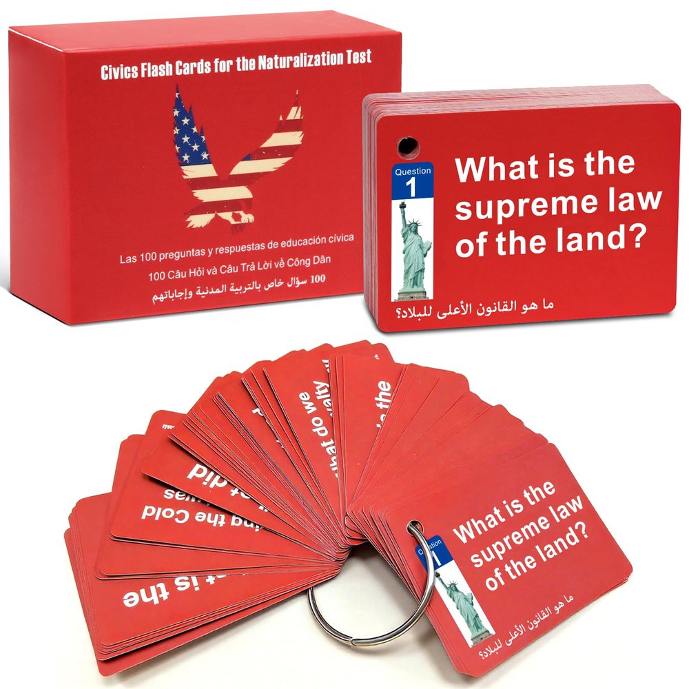2025 US Citizenship Test Flash Cards, Bilingual English/Arabic,100 Official USCIS Civics Questions with Metal Ring for Naturalization Exam      (Arabic)