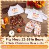 Civaner 2 Sets Fall Bear Clothes Outfit, Fit Most 12-16 Inch Bears Stuffed Animal Pajamas Plushie Clothes for Stuffed Animals, Beige and Mocha view 2