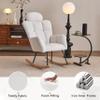 055-Teddy Fabric Upholstered Nursery Rocking Glider Chair Modern Accent Armchair Padded Seat with High Backrest and Pillow for Living Room Bedroom (Ivory) view 4